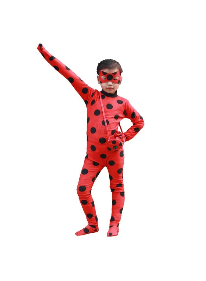 Ladybug بدلة تنكرية كاملة من ماريونيت دوبين-تشنغ ليدي باج مع قناع وإكسسوارات، زي بطل خارق بنقاط حمراء وسوداء لعشاق الحفلات التنكرية من 8 إلى 10 سنوات L(130-140 سم) - Image 2